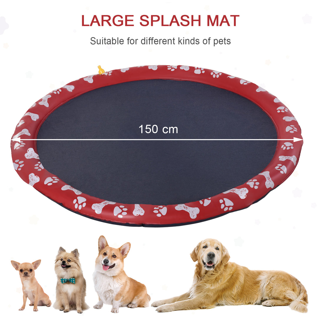 PawHut 150cm Splash Pad Sprinkler for Pets Dog Bath Pool Water Game Mat Toy Non-slip Outdoor Backyard Red | Aosom UK