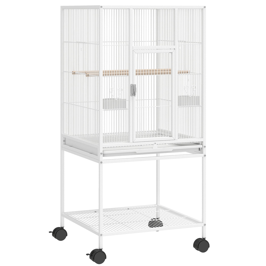 Bird Cage Detachable with Rolling Stand Parrot Cage with Storage Shelf