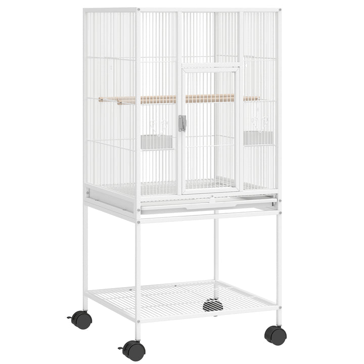 Bird Cage Detachable with Rolling Stand Parrot Cage with Storage Shelf