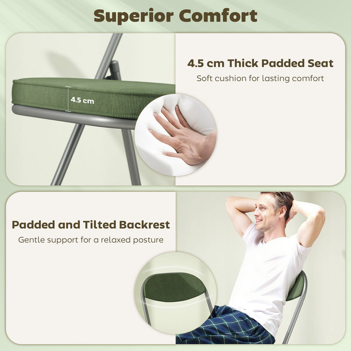 Set of Four Folding Corduroy Seat Chairs - Green
