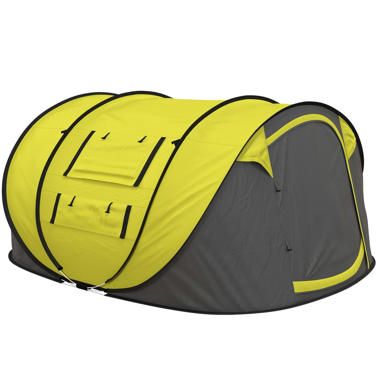 4 Person Pop-up Camping Tent Family Tent with Ground Sheet, 4 Windows and Portable Carry Bag for Beach Outdoor Trip, Yellow