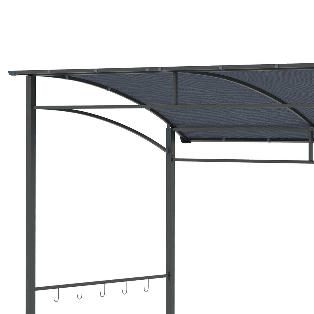 2.2 x 1.5 m BBQ Grill Gazebo Tent, Garden Grill with Metal Frame, Curved Canopy and 10 Hooks, Outdoor Sun Shade, Grey
