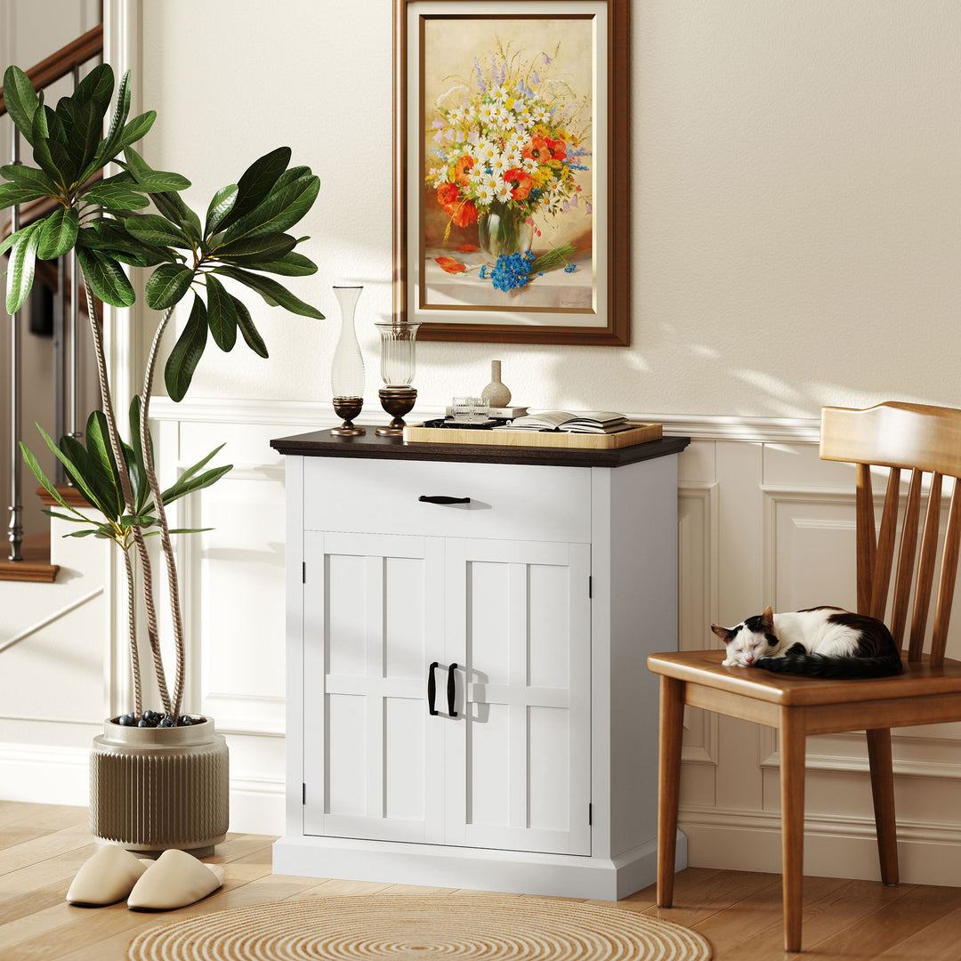 Farmhouse Sideboard with 3 cm Thick Top 2 Barn Doors - White