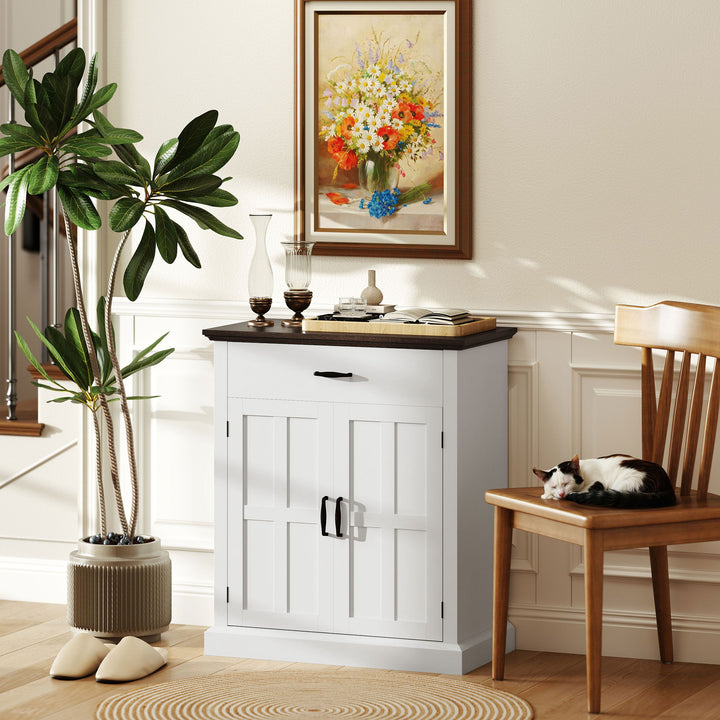 Farmhouse Sideboard with 3 cm Thick Top 2 Barn Doors - White