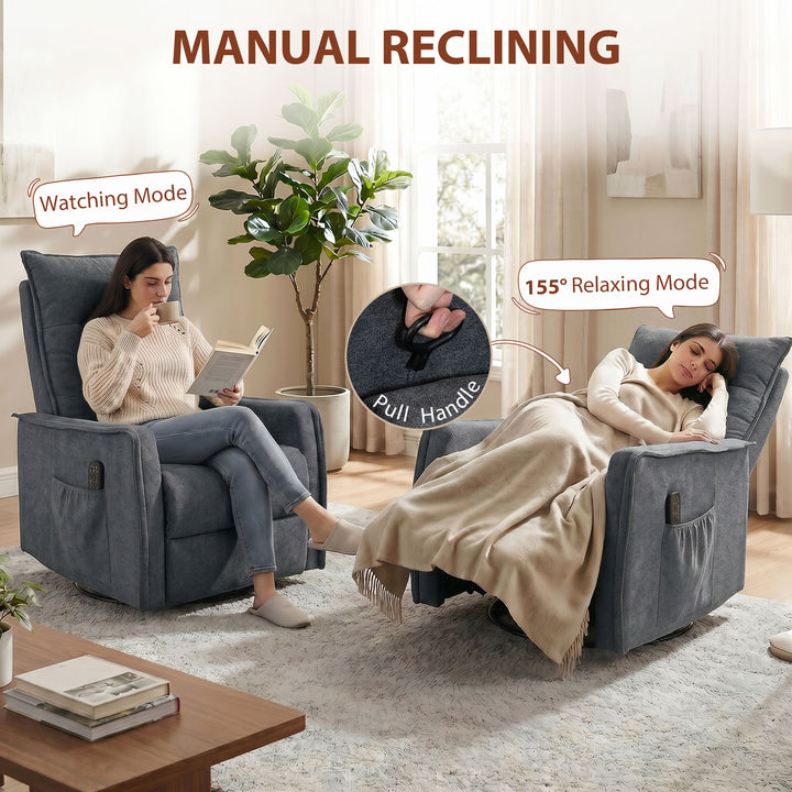 Recliner Armchair, Chenille Recliner Chair with Massage and Heat, 360°