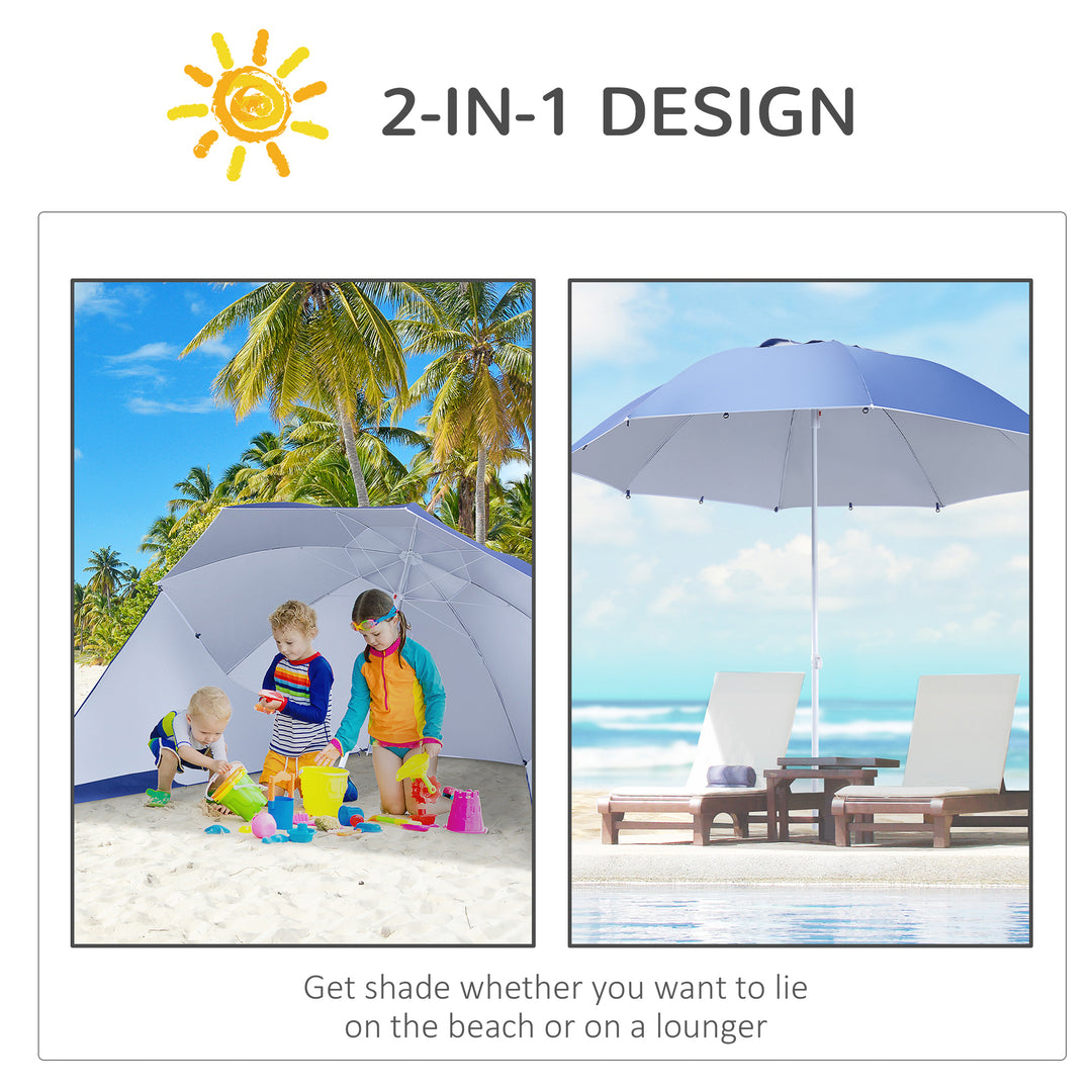 2m UV Protection Fishing Beach Umbrella Brolly Shelter w/ Side Panel Tent Blue