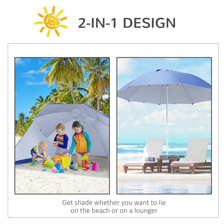 2m UV Protection Fishing Beach Umbrella Brolly Shelter w/ Side Panel Tent Blue