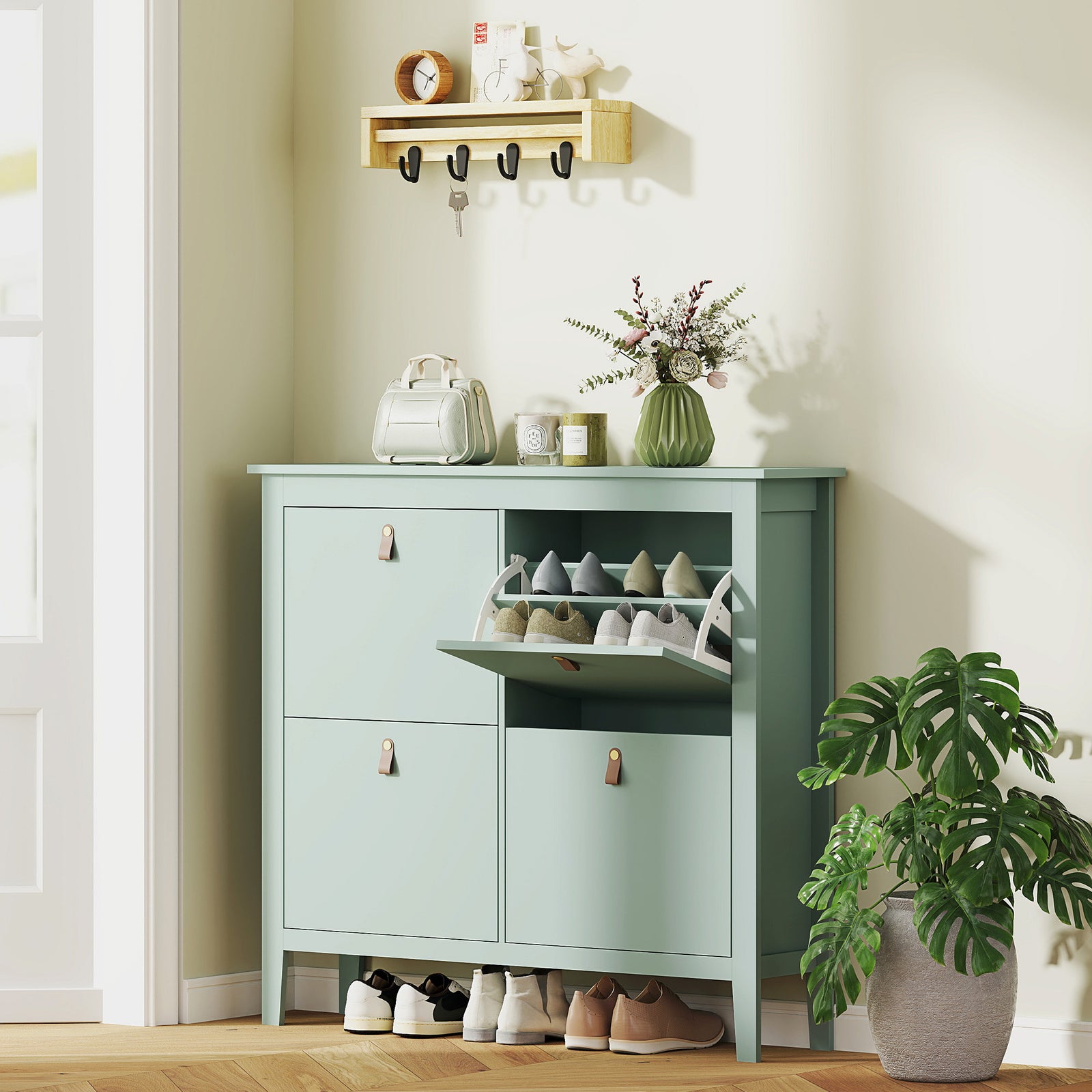 Modern Four-Drawer Shoe Cabinet - Green