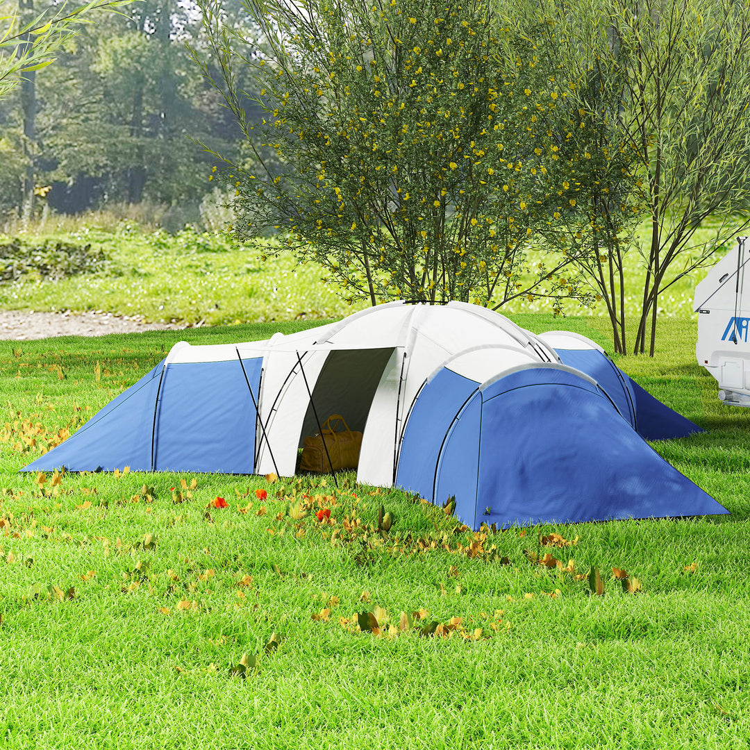 6-9 Man Tent with Bedrooms and Living Room, Accessories Included, Blue