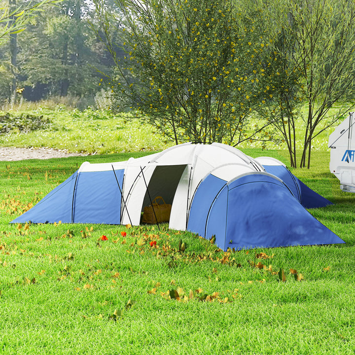 6-9 Man Tent with Bedrooms and Living Room, Accessories Included, Blue