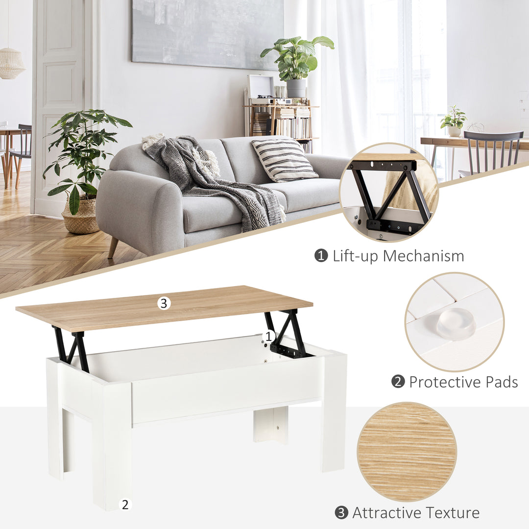 HOMCOM Lift Top Coffee Table with Hidden Storage Compartment, Lift Tabletop Pop-Up Center Table for Living Room | Aosom UK