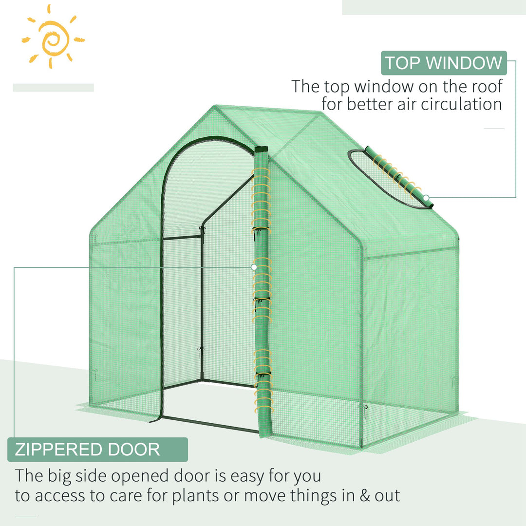 Walk In Tomato Greenhouse Garden Outdoor Mini Greenhouse Flower Planter Steel Frame with Zipped Door & Window, PE Cover, 180 x 100 x 168CM, Green