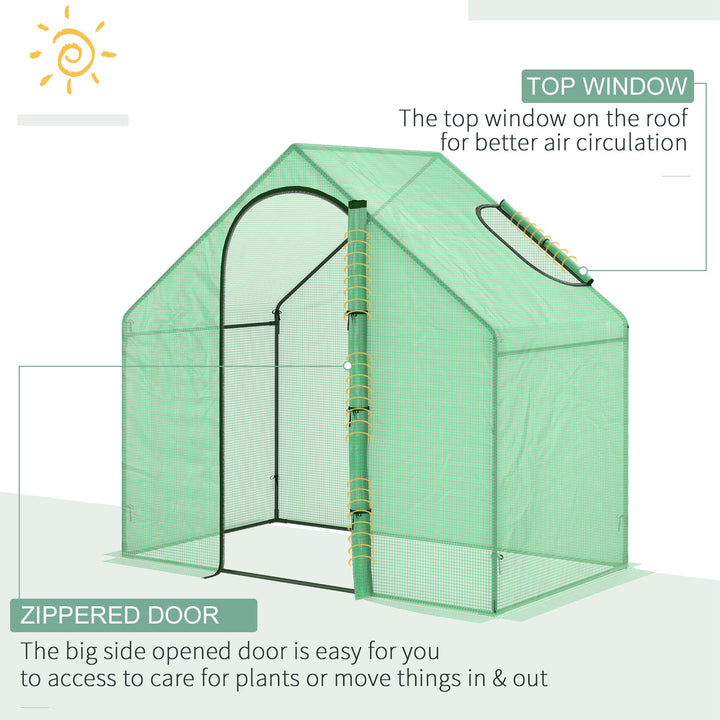 Walk In Tomato Greenhouse Garden Outdoor Mini Greenhouse Flower Planter Steel Frame with Zipped Door & Window, PE Cover, 180 x 100 x 168CM, Green