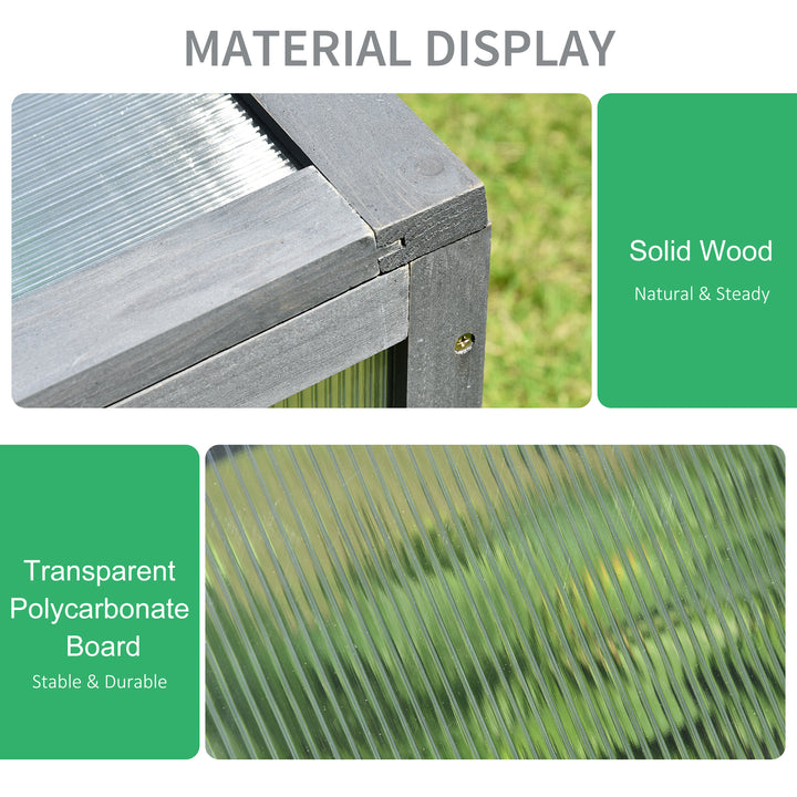 Wooden Cold Frame, Small Polycarbonate Greenhouse for Plants with Openable & Tilted Top Cover, Grey, 100 x 65 x 40cm