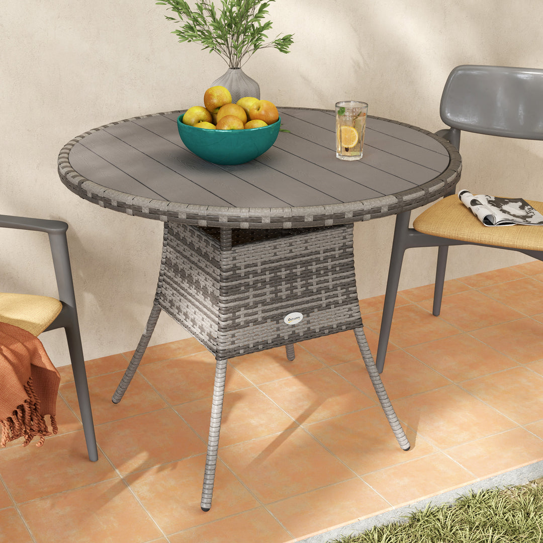 90cm Four-Person Wood-Effect Rattan Table - Grey