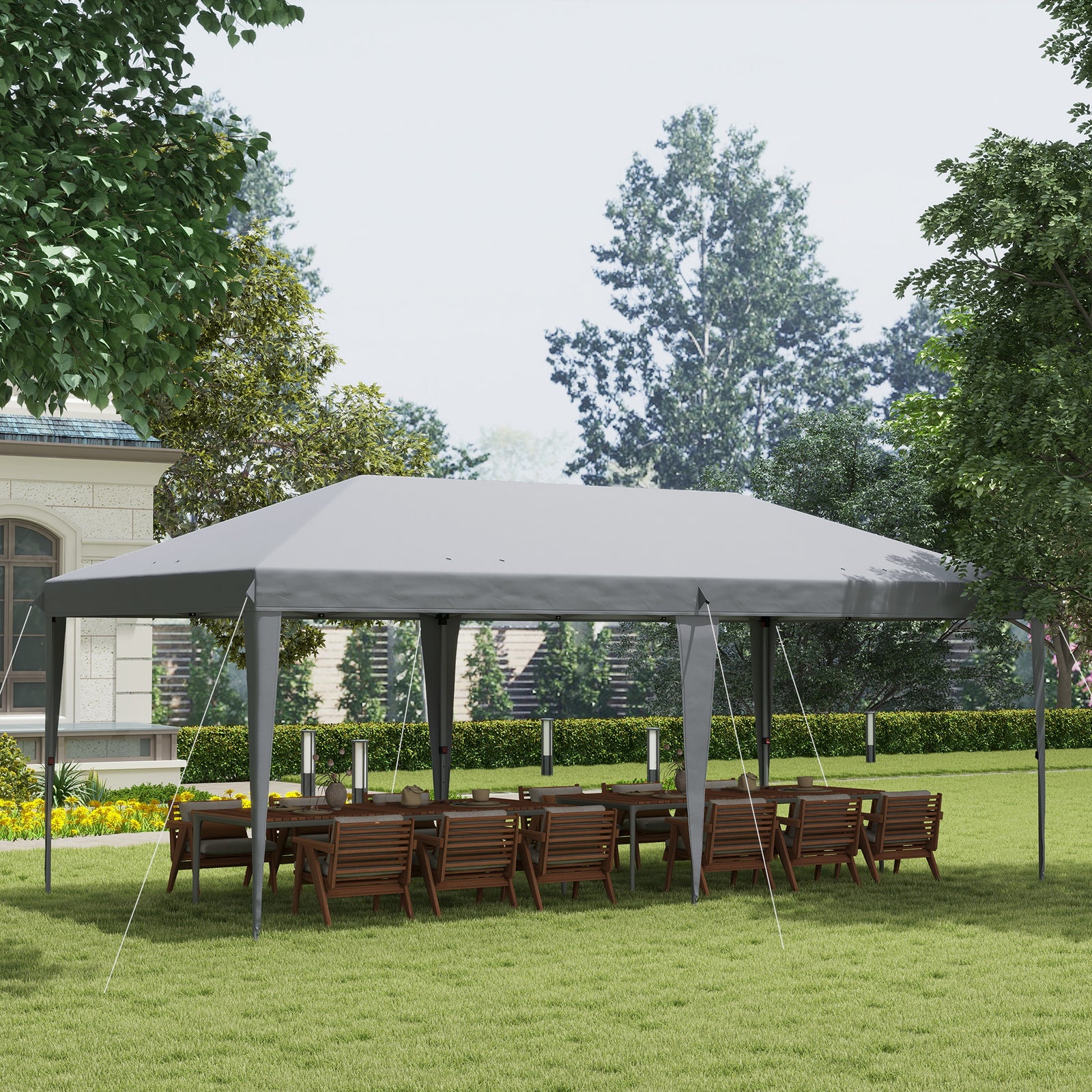 Pop Up Gazebo 3 x 6m, Foldable Canopy Tent, Height Adjustable Wedding Awning Canopy w/ Carrying Bag, Grey