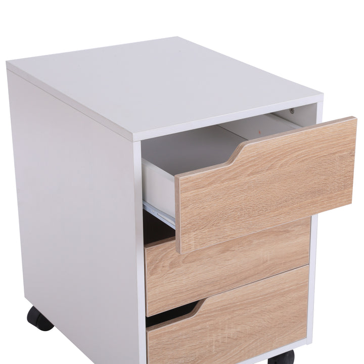 HOMCOM MDF Mobile File Cabinet pedestal with 3 Drawers Lockable Casters Oak and White | Aosom UK