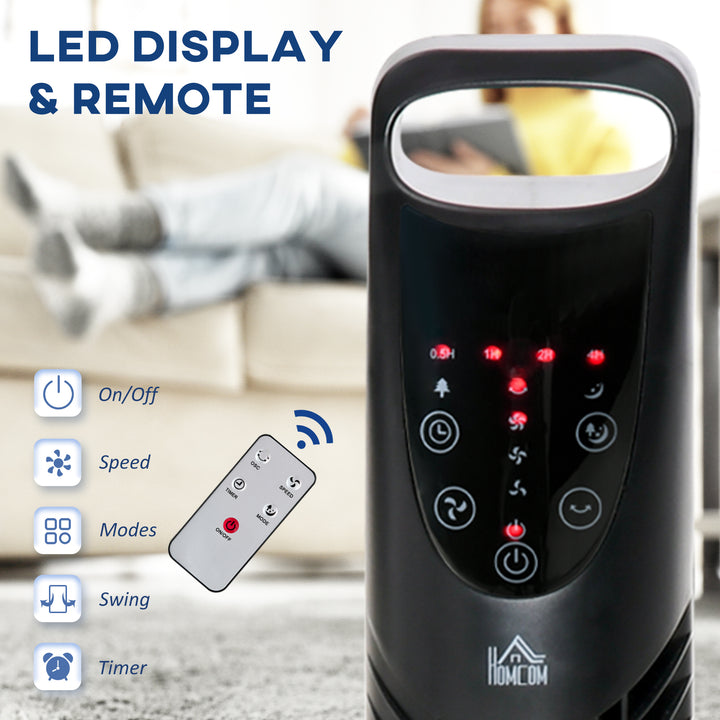 MCL 31" Oscillating Tower Fan with Remote Control, 7.5H Timer, 3 Speed 3 Modes, Electric Floor Standing Cooling Fan for Home Bedroom Office, Black