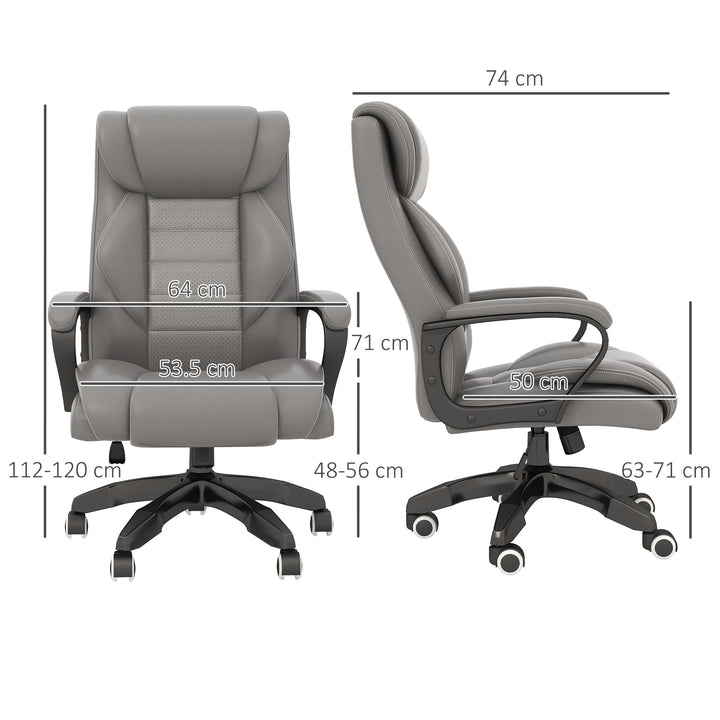 Office Chair with 6-Point Maaage and Back Heat, PU Desk Chair with Padded Seat and Armrest, Computer Chair with Tilt Function for Home, Grey