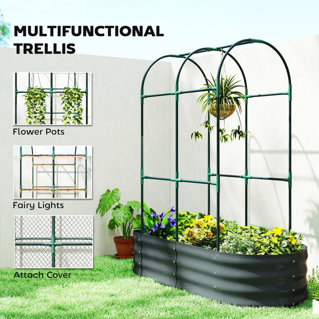 Galvanised Raised Garden Bed with Arched Trellis, 4 x 2 x 4.6ft Metal 