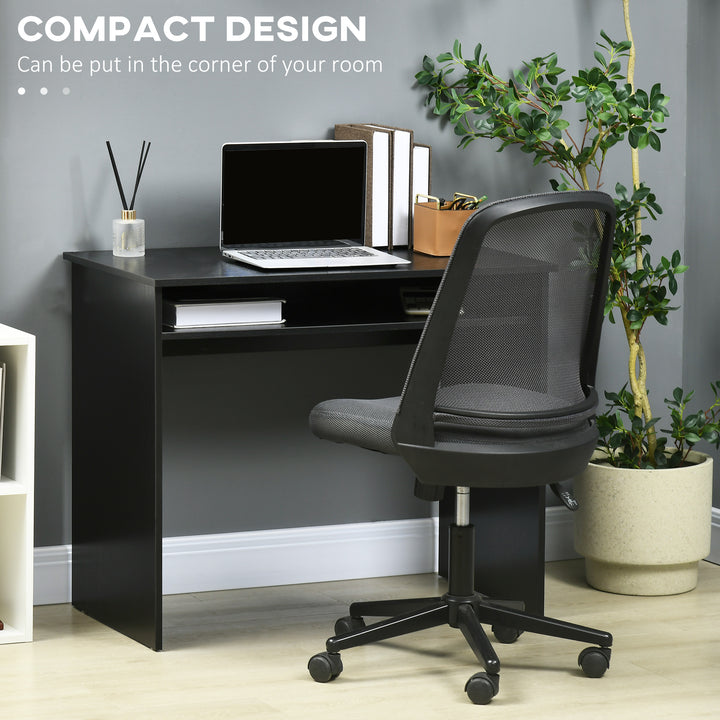 MCL Modern Computer Desk, Home Office Table, Small Writing Desk with Storage Shelf, 90 x 50cm, Black Wood Grain
