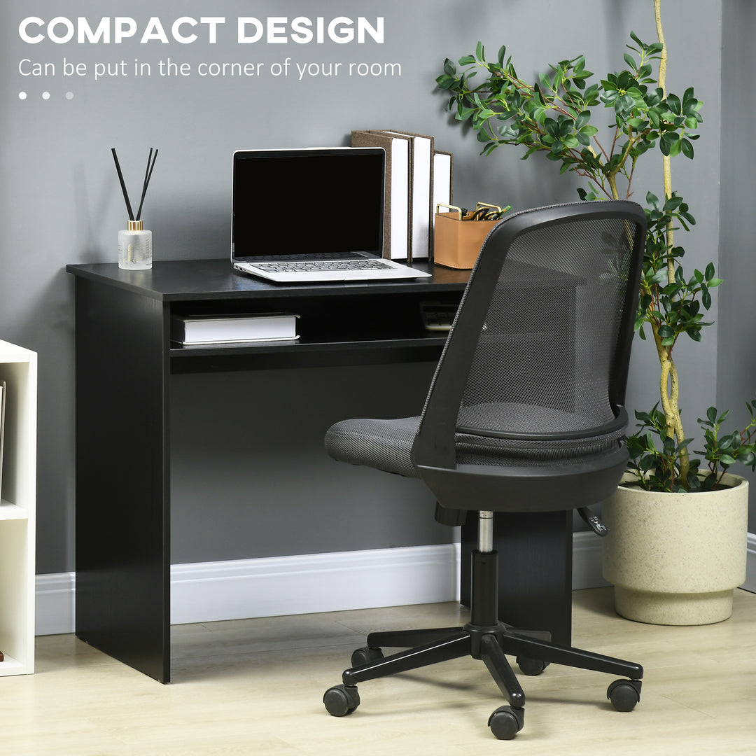 Modern Computer Desk, Home Office Table, Small Writing Desk with Storage Shelf, 90 x 50cm, Black Wood Grain