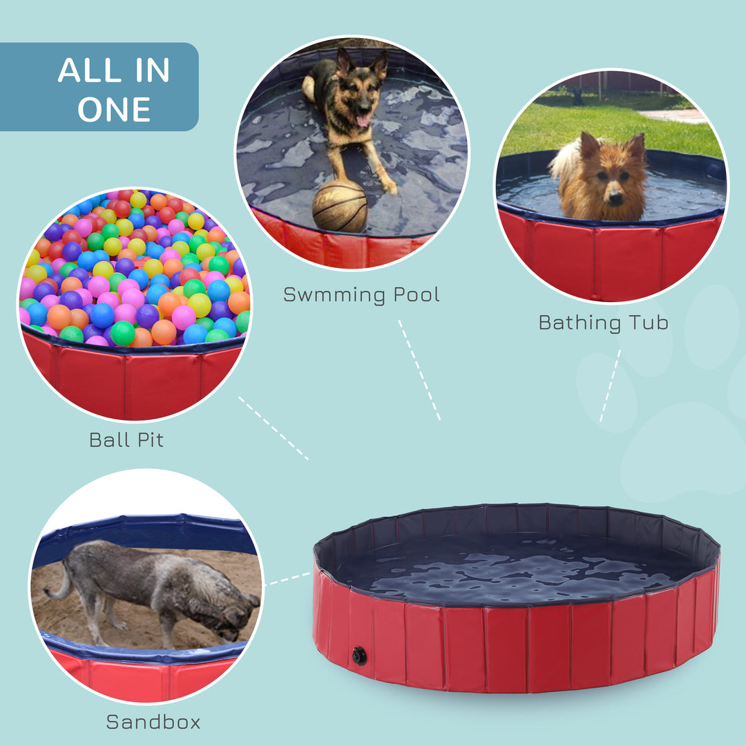 Foldable Dog Paddling Pool Pet Cat Swimming Pool Indoor/Outdoor Collapsible Summer Bathing Tub Shower Tub Puppy Washer (160 × 30H cm, Red)