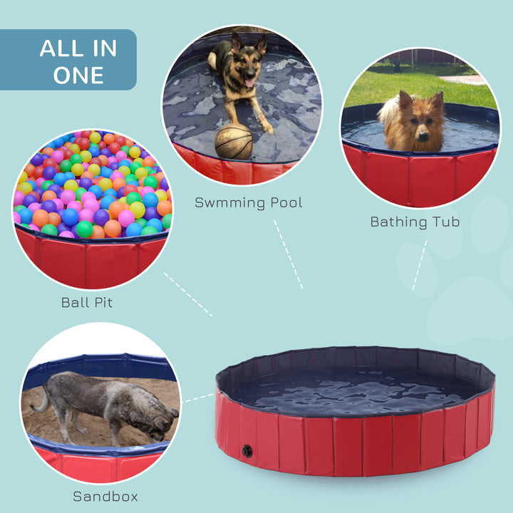 Foldable Dog Paddling Pool Pet Cat Swimming Pool Indoor/Outdoor Collapsible Summer Bathing Tub Shower Tub Puppy Washer (160 × 30H cm, Red)