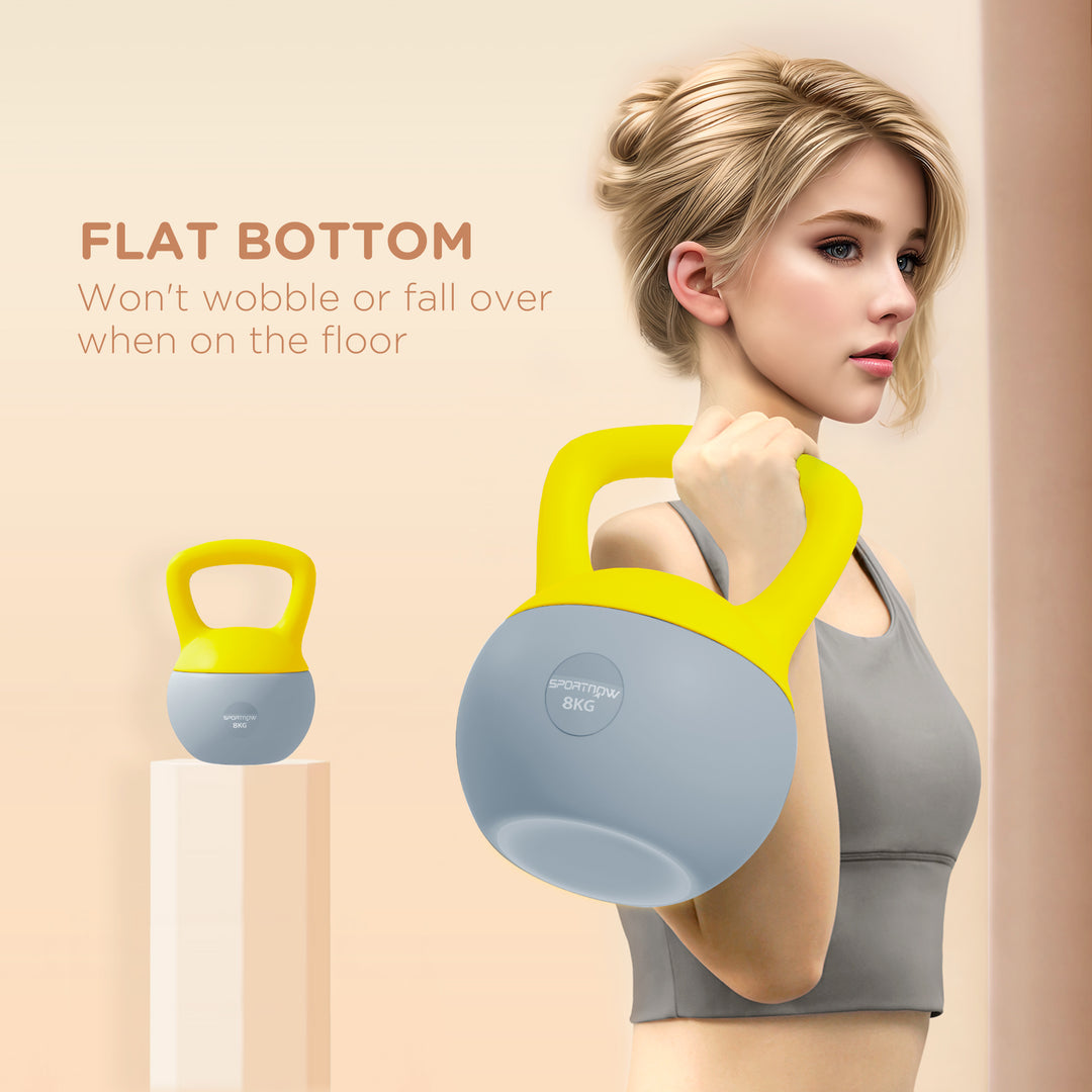 Soft Kettlebell, 8kg Kettle Bell with Non-Slip Handle for Home Gym Weight Lifting and Strength Training, Yellow and Grey