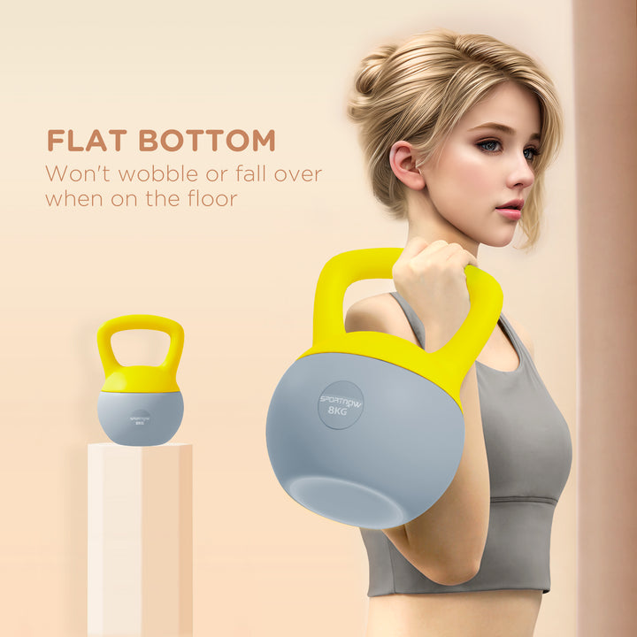 Soft Kettlebell, 8kg Kettle Bell with Non-Slip Handle for Home Gym Weight Lifting and Strength Training, Yellow and Grey