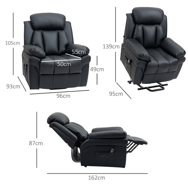 Power Lift Chair Recliner for Elderly, Electric Recliner Chair, Overstuffed Faux Leather Riser and Reclining Armchair with Remote Control, Side Pockets, for Living Room, Black