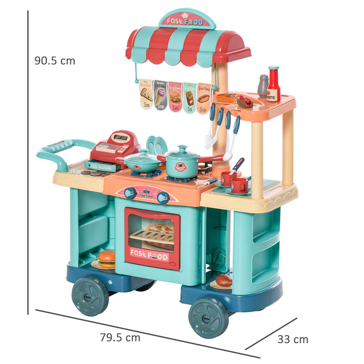 MCL 50 Pcs Kids Kitchen Play set Fast Food Trolley Cart Pretend Playset Toys with Play Food Cashier Register Accessories Gift for Boys Girls Age 3-6