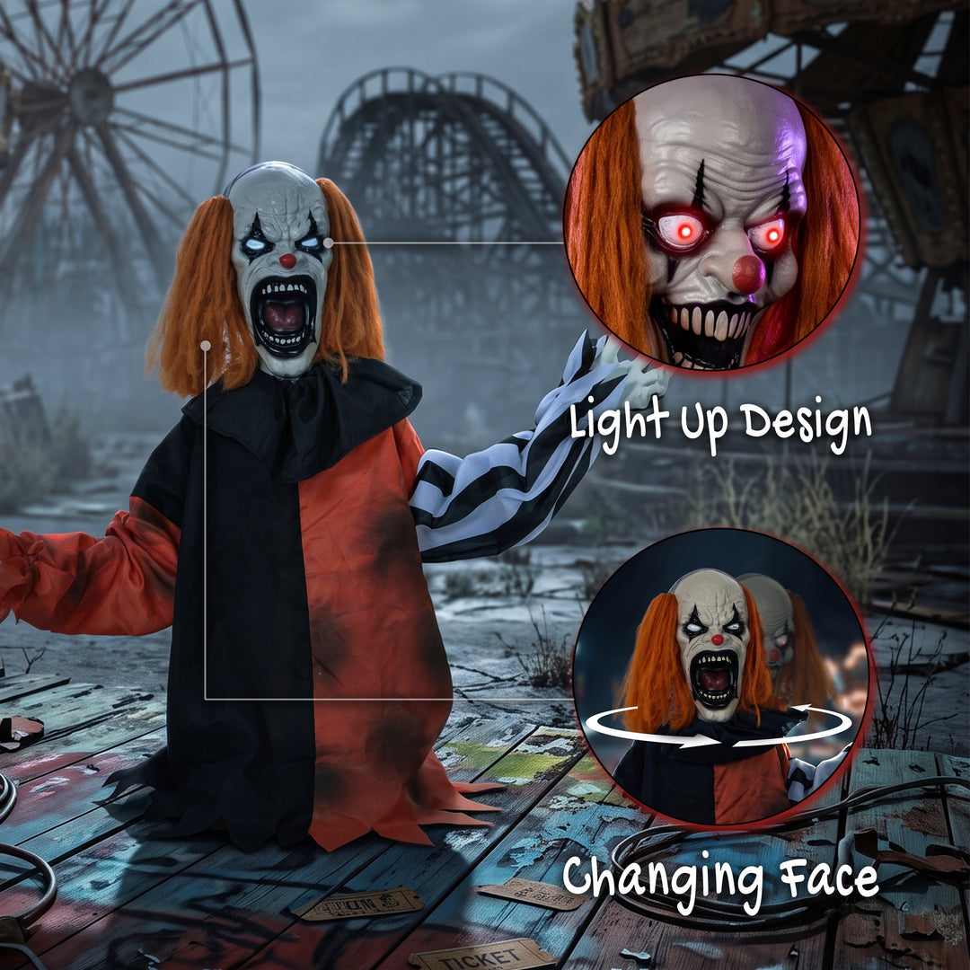 Animated Halloween Face Changing Clown, Animatronic Joker with Cacklin