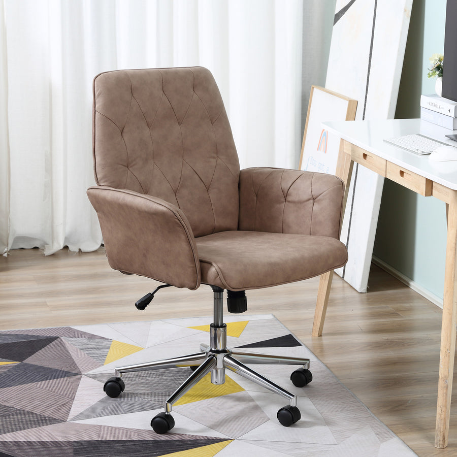 Office Desk Chair, Microfibre Vanity Chair with Height Adjustable, Armrest, Swivel Chair for Home, Coffee