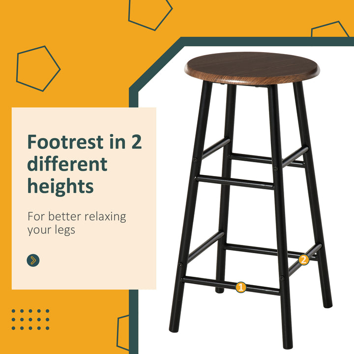 Bar Table Set, Bar Table and Stools Set, Footrest and Storage Shelf, for Kitchen, Dining Room, Pub, Cafe, Black and Oak