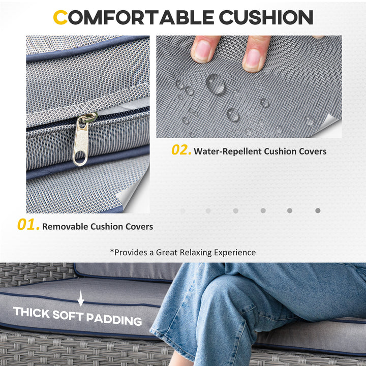 MCL 6 Pieces Rattan Garden Furniture Set, 6 Seater Garden Sofa Set with Glass Top Dining Table, Loveseat, 2 Armchairs and Ottomans, Wicker Outdoor Conservatory Furniture for Patio, Grey