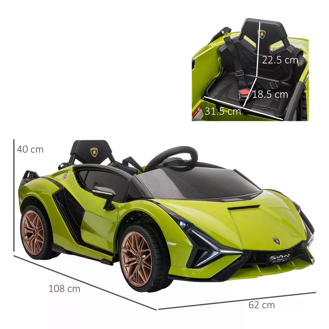 HOMCOM Compatible 12V Battery-powered Kids Electric Ride On Car Lamborghini SIAN Toy with Parental Remote Lights MP3 for 3-5 Years Green | Aosom UK