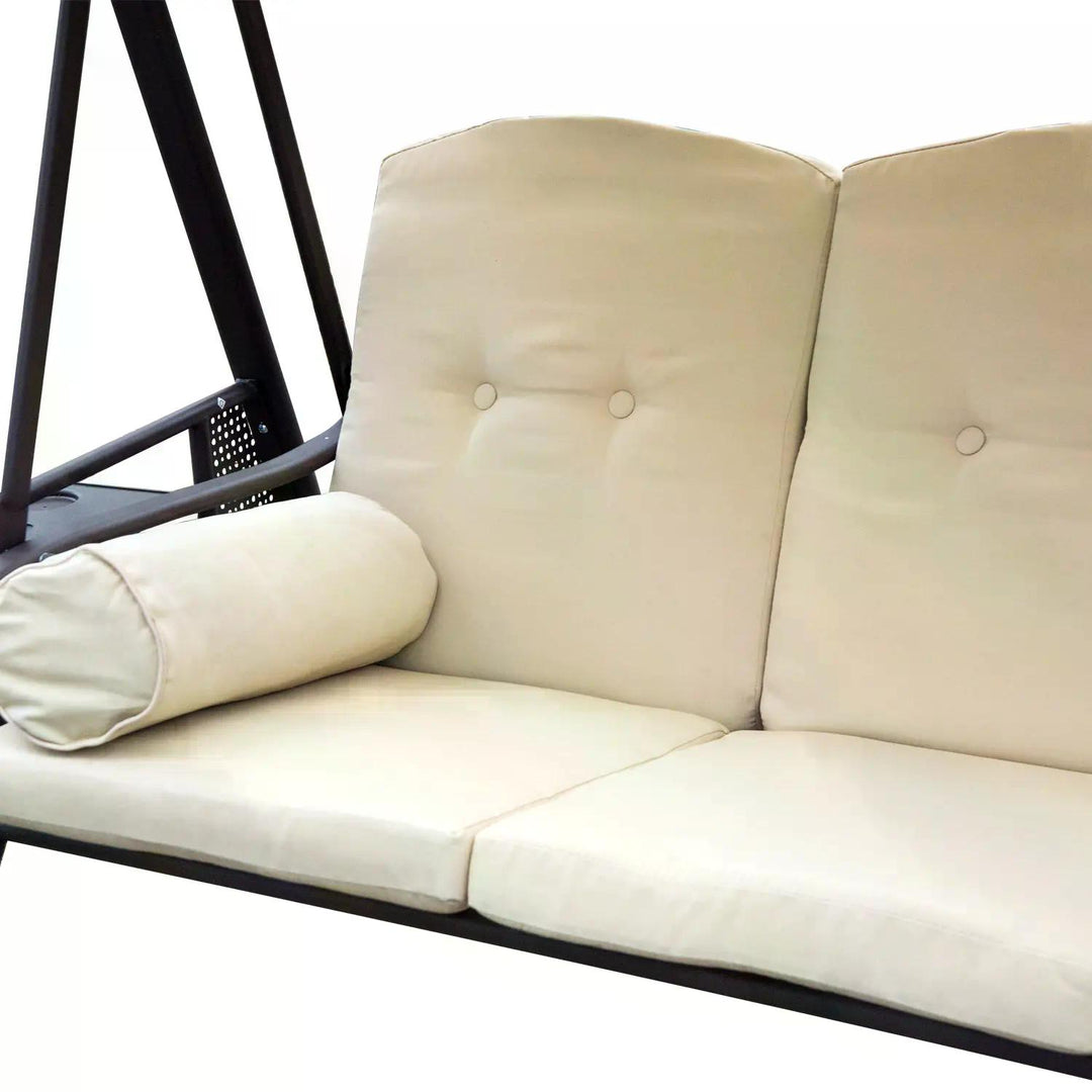 Swing Chair Hammock Chair 3 Seater Canopy Cushion Shelter Outdoor Bench Steel Beige