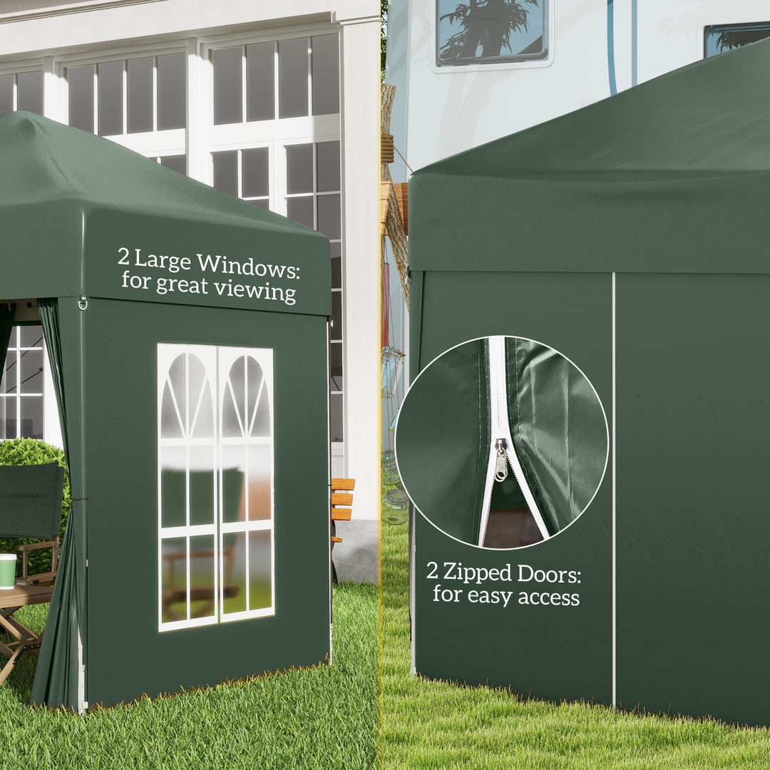 MCL 2 x 2 m Garden Pop Up Gazebo, Wedding Party Tent Marquee, Water Resistant Awning Canopy with Sidewalls, Windows, Carry Bag, Green