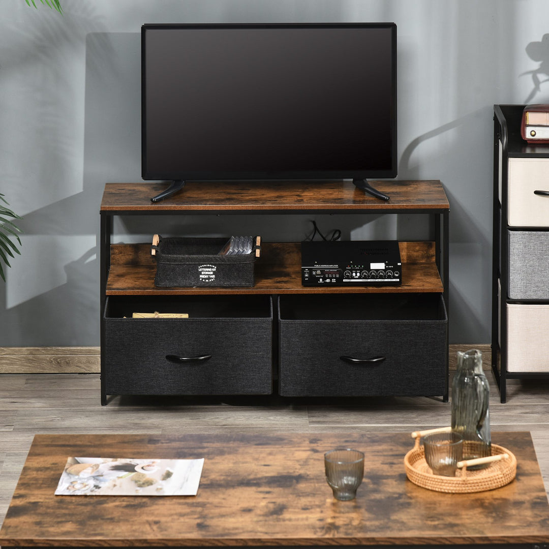 TV Stand Cabinet with 2 Foldable Drawers - Rustic Brown