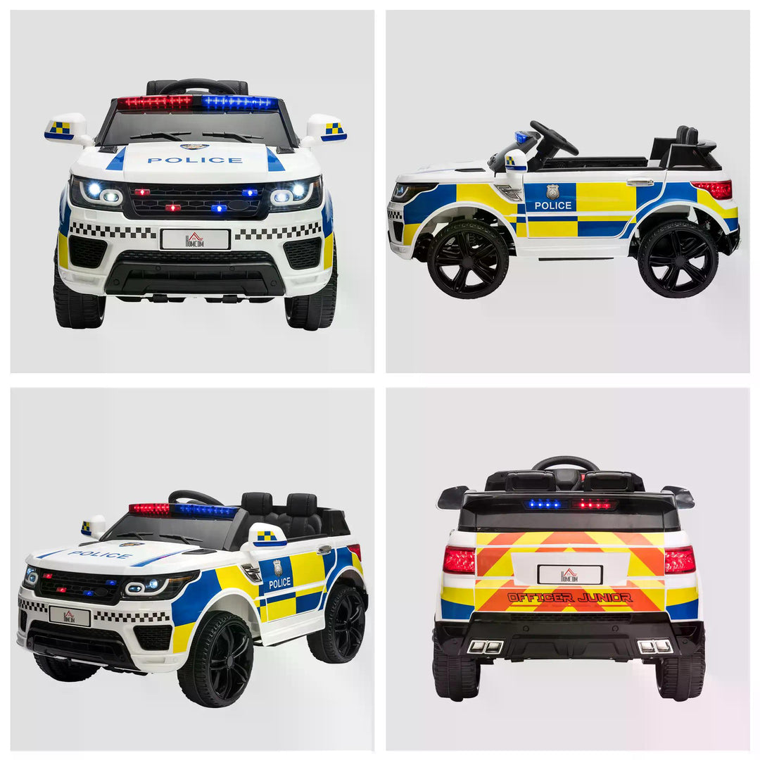 HOMCOM 12V Kids Portable Electric Ride On Police Car with Parental Remote Control Siren Flashing Lights USB Bluetooth for 3