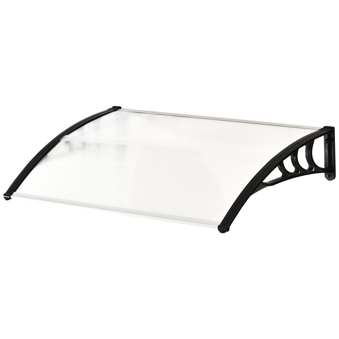 Front Door Canopy Outdoor Awning Aluminium Rigid Plastic Polycarbonate Rain Shelter UV Water Rain Resistant 120 x 75cm White