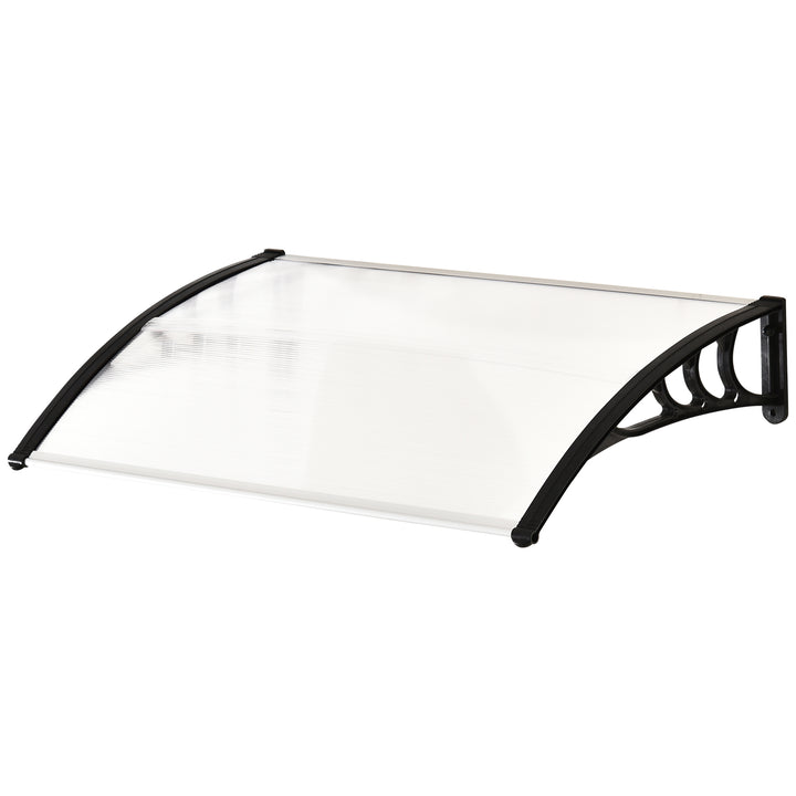 Front Door Canopy Outdoor Awning Aluminium Rigid Plastic Polycarbonate Rain Shelter UV Water Rain Resistant 120 x 75cm White