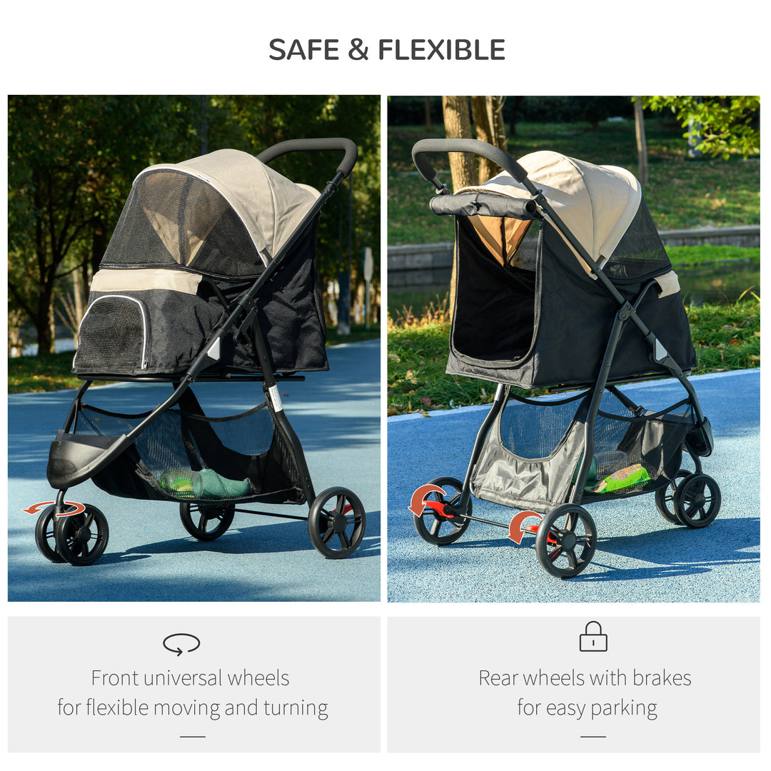 Foldable Pet Stroller w/ Rain Cover, for XS Dogs, S Dogs - Khaki
