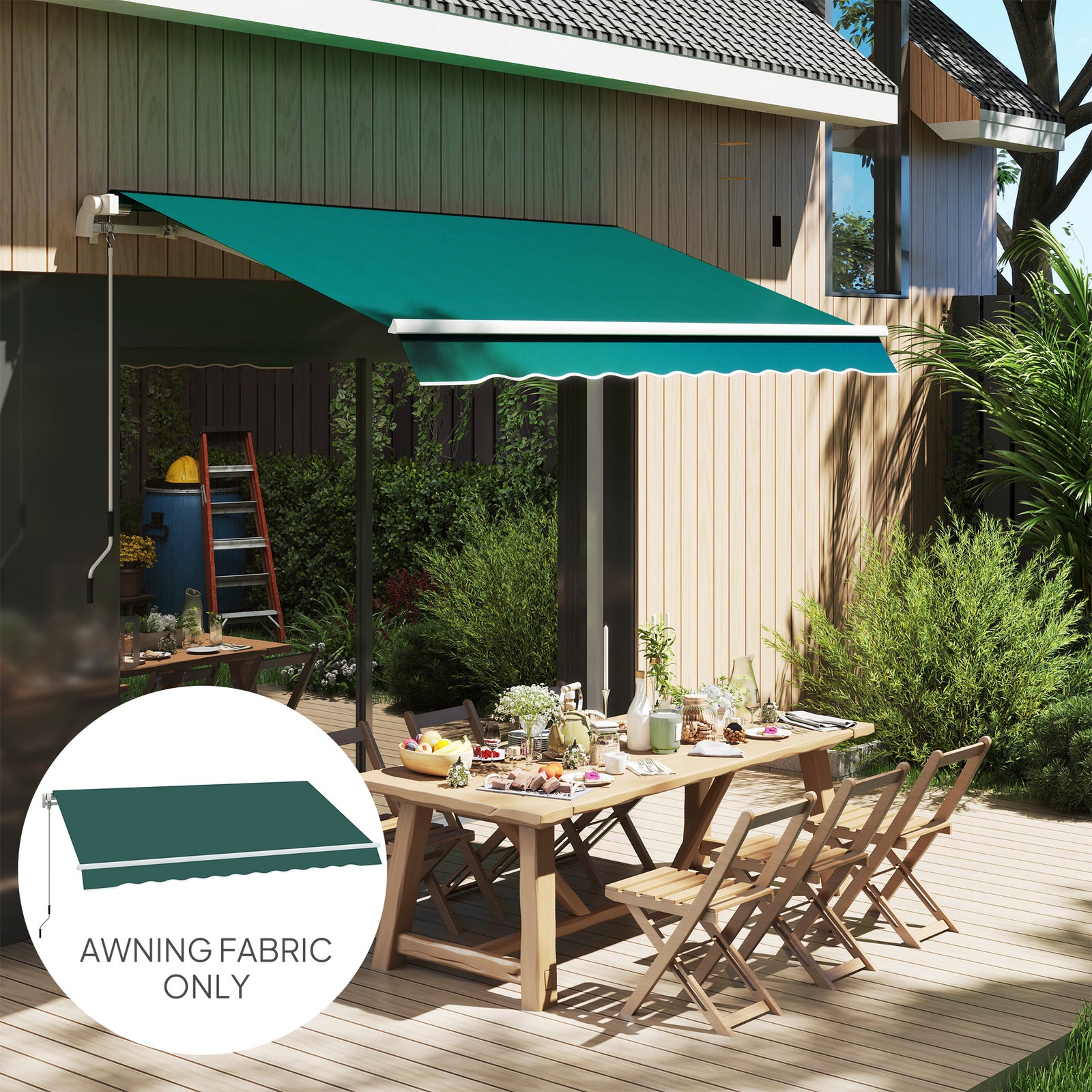 Awning Replacement Canopy, Water Resistant UPF 50+ Sun Shade Cover for 3 x 2.5 m Garden Awning (Fabric Only), Green