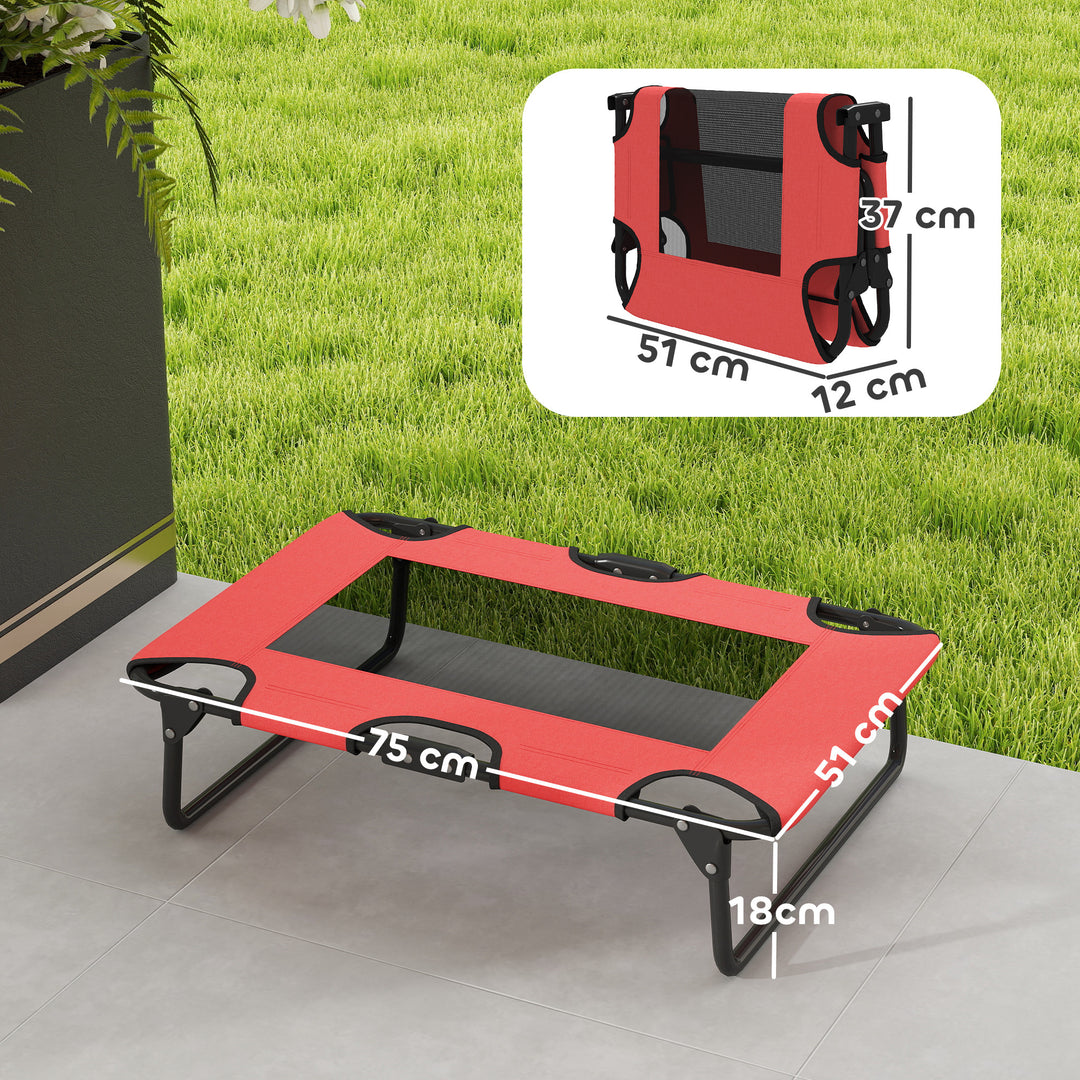 Portable Raised Dog Bed, Elevated Pet Cot with Breathable Mesh for Indoor Outdoor, for Small Medium Dogs, Red