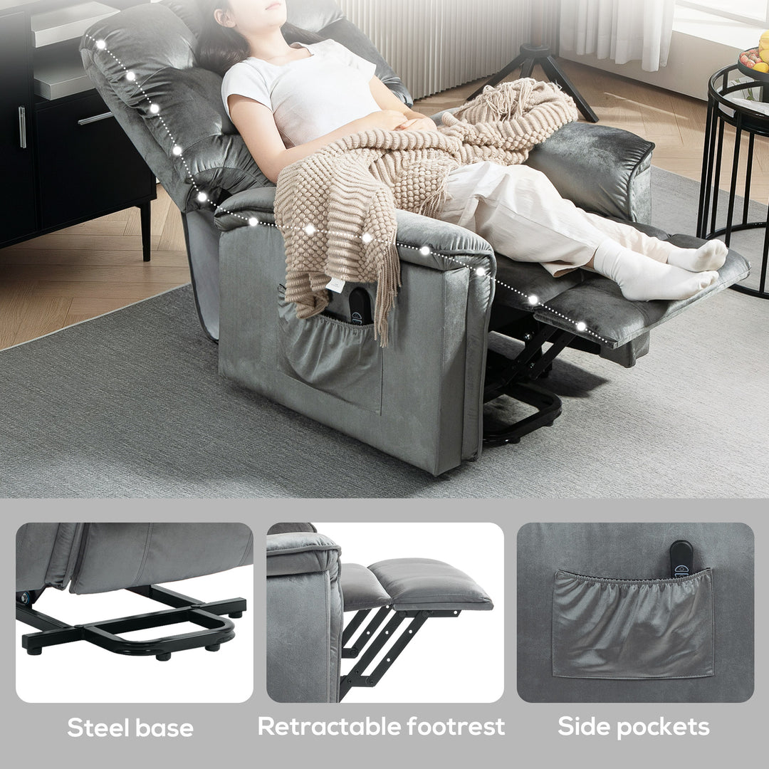 Velvet-Feel Electric Lift Recliner Chair - Dark Grey