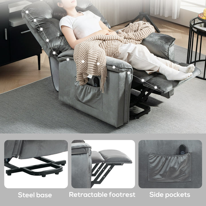 Velvet-Feel Electric Lift Recliner Chair - Dark Grey