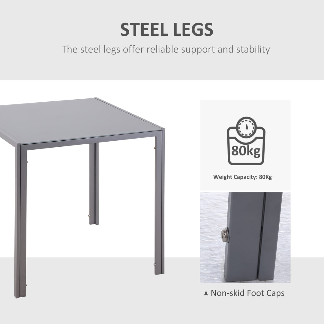 Modern Square Dining Table for 2-4 People, with Glass Top & Metal Legs for Dining Room, Living Room, Grey