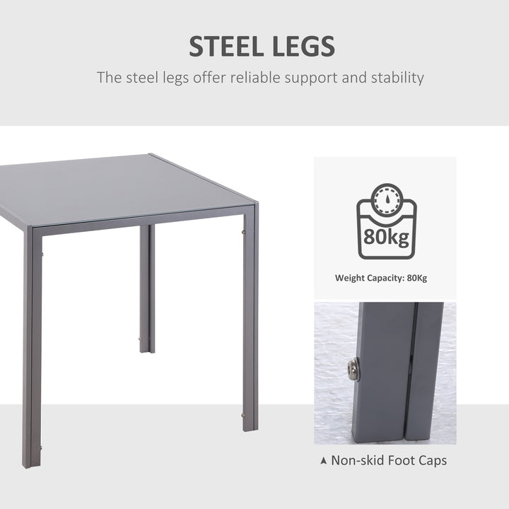 Modern Square Dining Table for 2-4 People, with Glass Top & Metal Legs for Dining Room, Living Room, Grey